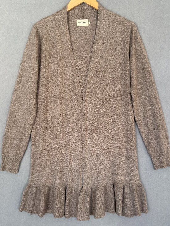 Dreamers By Debut Sweaters - Dreamers by Debut Women's Ruffled Knit Cardigan Medium Taupe Open Front Feminine